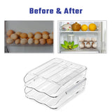 Hivvago 2 Layers Automatic Rolling Clear Egg Refrigerator Organizer with Lid - Low Angle