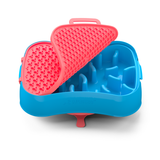 4-in-1 Slow Feeder Dog Bowl - Blue Bowl and Warm Ocean Red Lickmat - Front View
