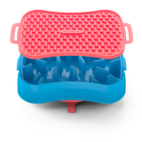 4-in-1 Slow Feeder Dog Bowl - Blue Bowl and Warm Ocean Red Lickmat - Side View