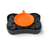 4-in-1 Slow Feeder Dog Bowl - Dark Grey Bowl with Blue Lickmat - Top-Down View