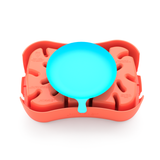 4-in-1 Slow Feeder Dog Bowl - Warm Ocean Red Bowl with Teal Lickmat - Side View