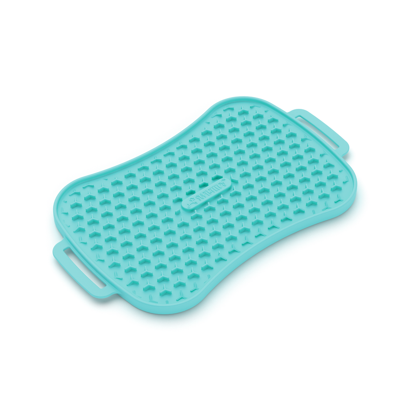 4-in-1 Slow Feeder Dog Bowl - Warm Ocean Red Bowl with Teal Lickmat