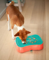 4-in-1 Slow Feeder Dog Bowl - Warm Ocean Red Bowl with Teal Lickmat - Rear View