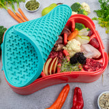 4-in-1 Slow Feeder Dog Bowl - Warm Ocean Red Bowl with Teal Lickmat - Low Angle