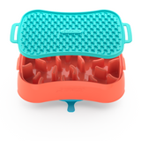 4-in-1 Slow Feeder Dog Bowl - Warm Ocean Red Bowl with Teal Lickmat - Extra Image