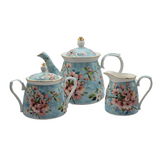 Peach Blossom Fine Bone China Tea Set for 2 - 5-Piece Floral Set - Front View