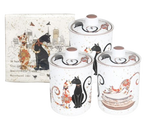 Cat Couple Embossed Canisters — Bone China Storage Set + Matching Napkins
