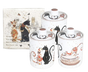 Cat Couple Embossed Canisters — Bone China Storage Set + Matching Napkins