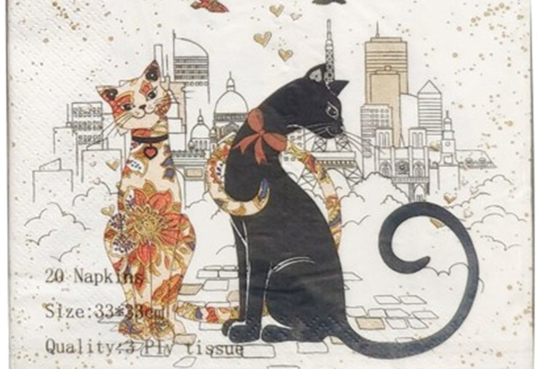 Cat Couple Embossed Canisters — Bone China Storage Set + Matching Napkins