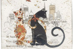 Cat Couple Embossed Canisters — Bone China Storage Set + Matching Napkins