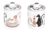 Cat Couple Embossed Canisters — Bone China Storage Set + Matching Napkins