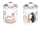 Cat Couple Embossed Canisters — Bone China Storage Set + Matching Napkins