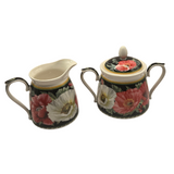 Poppies-on-Black Fine Bone China Milk & Sugar Bowls (Set of 2) - Front View
