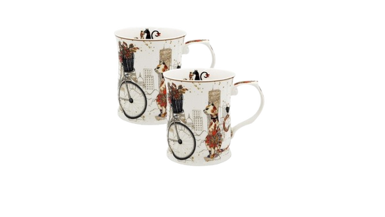 Fine Bone China Cat Couple Mug Set (415ml, Embossed) – Gift‑Ready