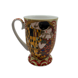 The Kiss Fine Bone China Mug Set of 2 | 280ml Gustav Klimt Design | Gold Accents - Front View
