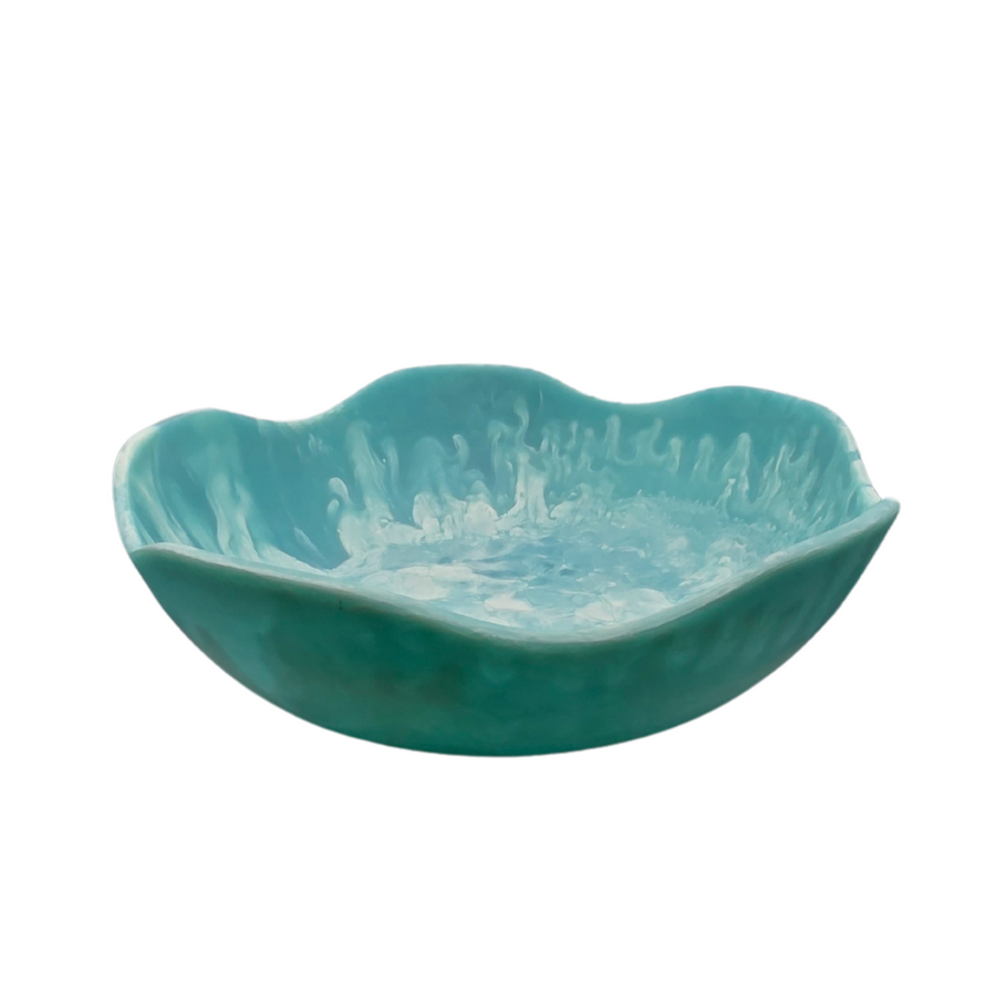 Handmade Resin Bowl - Ocean Swirl Blue | Wavy Edge | 15.5cm | Small Decorative Bowl