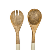 Handcrafted Mango Wood & Enamel Salad Server Set - Sustainable Serving Utensils - Front View