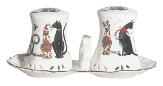 Cat Couple Table Set – Embossed Salt & Pepper Shakers + 20pk Napkins (33 × 33cm)