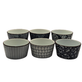 Ceramic Bakeware Set Blue Patterned Ramekins Set of 6 - Side View