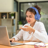 Laser Foldable Bluetooth Headphones with Mic - Navy Blue - Front View