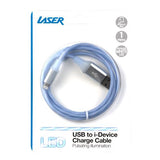 Laser 1m USB to i-Device LED Charge Cable (Blue) - Front View