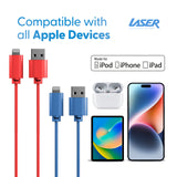 Laser MFi Lightning Cable 2 Pack Red/Blue 2M - Top-Down View