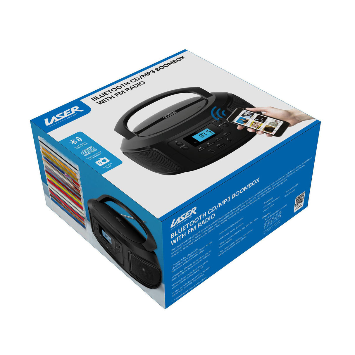 Laser Bluetooth CD/MP3 Boombox - Portable FM Radio Player