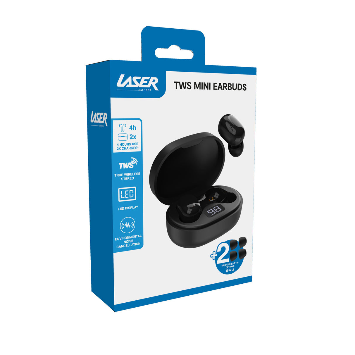 Laser TWS Mini Earbuds ENC LED Display Black