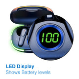 Laser TWS Earbuds with LED Battery Display Black - 45-Degree Angle