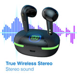 Laser TWS Earbuds with LED Battery Display Black - Rear View