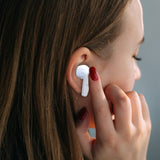 Laser TWS Earbuds with LED Display - White - Top-Down View