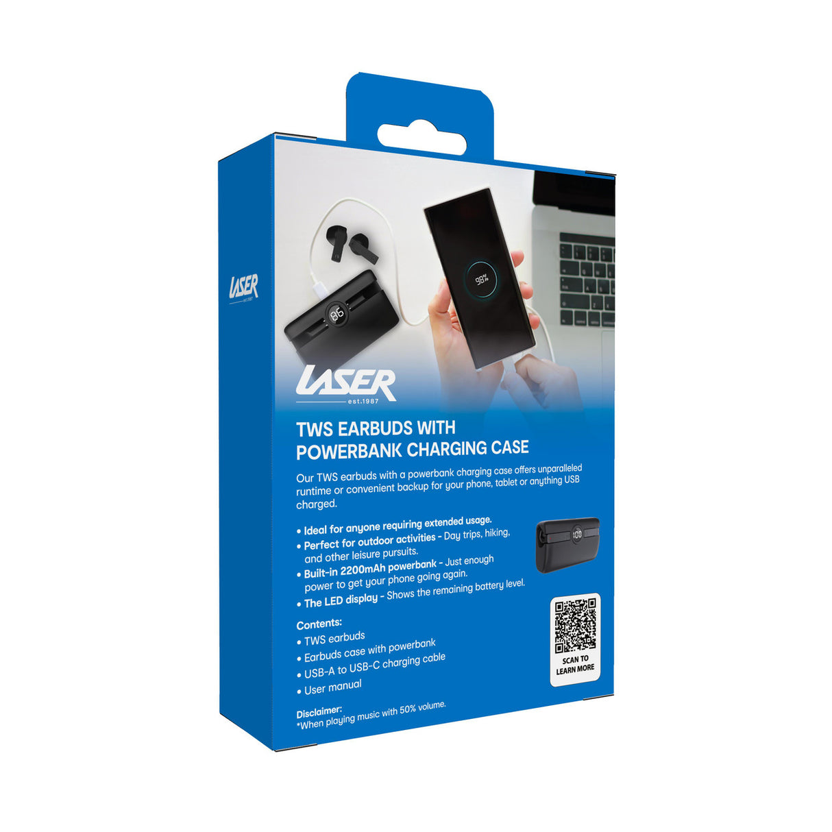 Laser TWS Earbuds with Powerbank Case Black