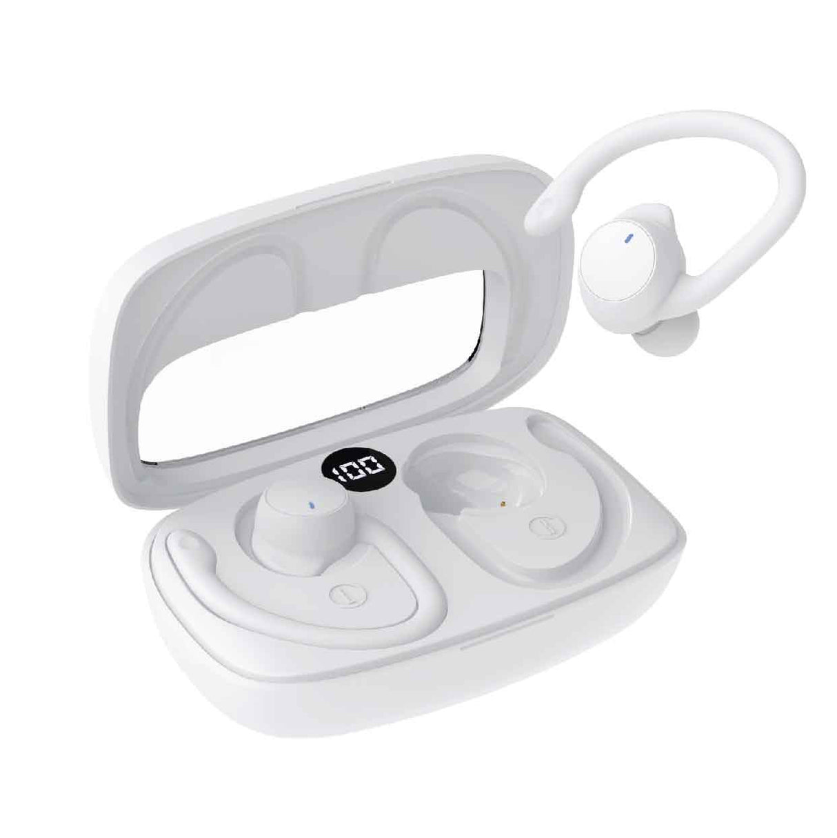 Laser Sport TWS Hook Earbuds with LED Display White