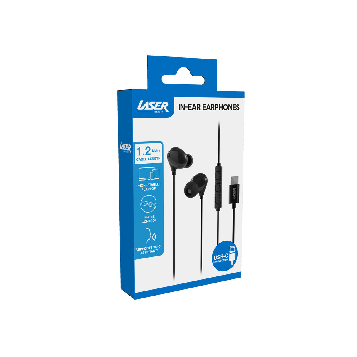 Laser Wired In-Ear Earphones with In-Line Controls Black