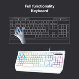 Laser White Gaming RGB Keyboard Full Size with Multimedia Keys - Front View