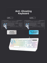 Laser White Gaming RGB Keyboard Full Size with Multimedia Keys - Side View