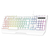 Laser White Gaming RGB Keyboard Full Size with Multimedia Keys - Close-Up Angle