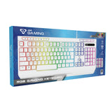 Laser White Gaming RGB Keyboard Full Size with Multimedia Keys - Low Angle