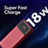 Laser 10000mAh Powerbank 18W PD with LED Indicator Red - 45-Degree Angle