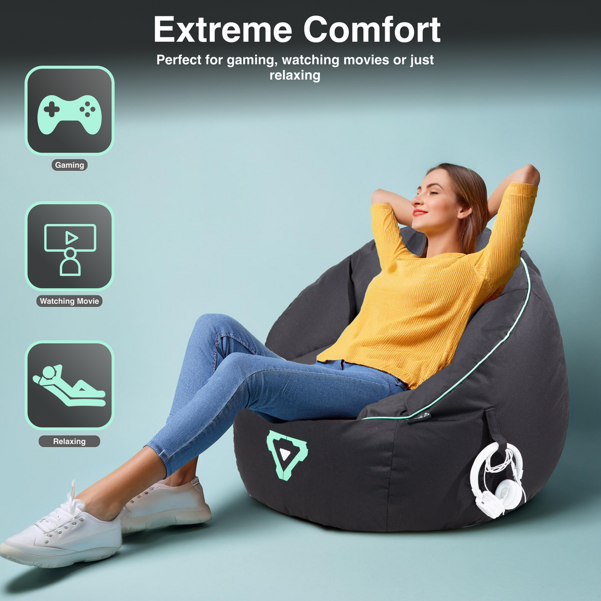 Laser Gaming Bean Bag with Pocket & Headphone Strap