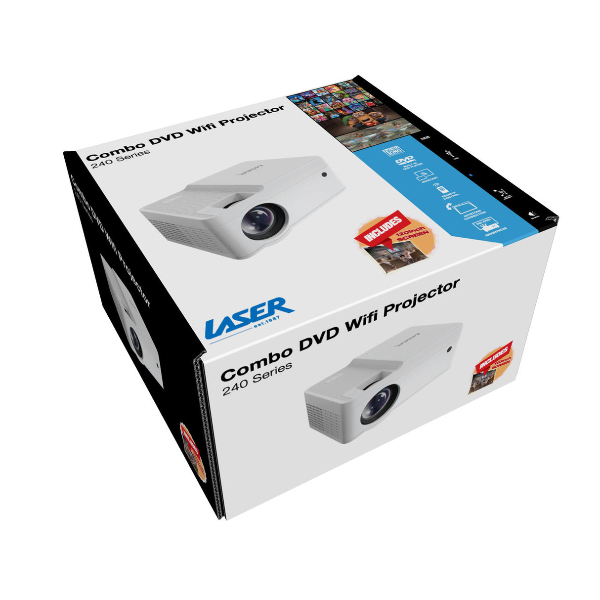 Laser 1080p LED Projector with DVD Player WiFi 120" Screen