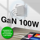 Laser 100W GaN USB-C and USB-A Wall Charger - Front View
