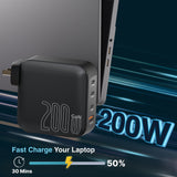 Laser PD3.0 200W GaN Wall Charger Black - Front View