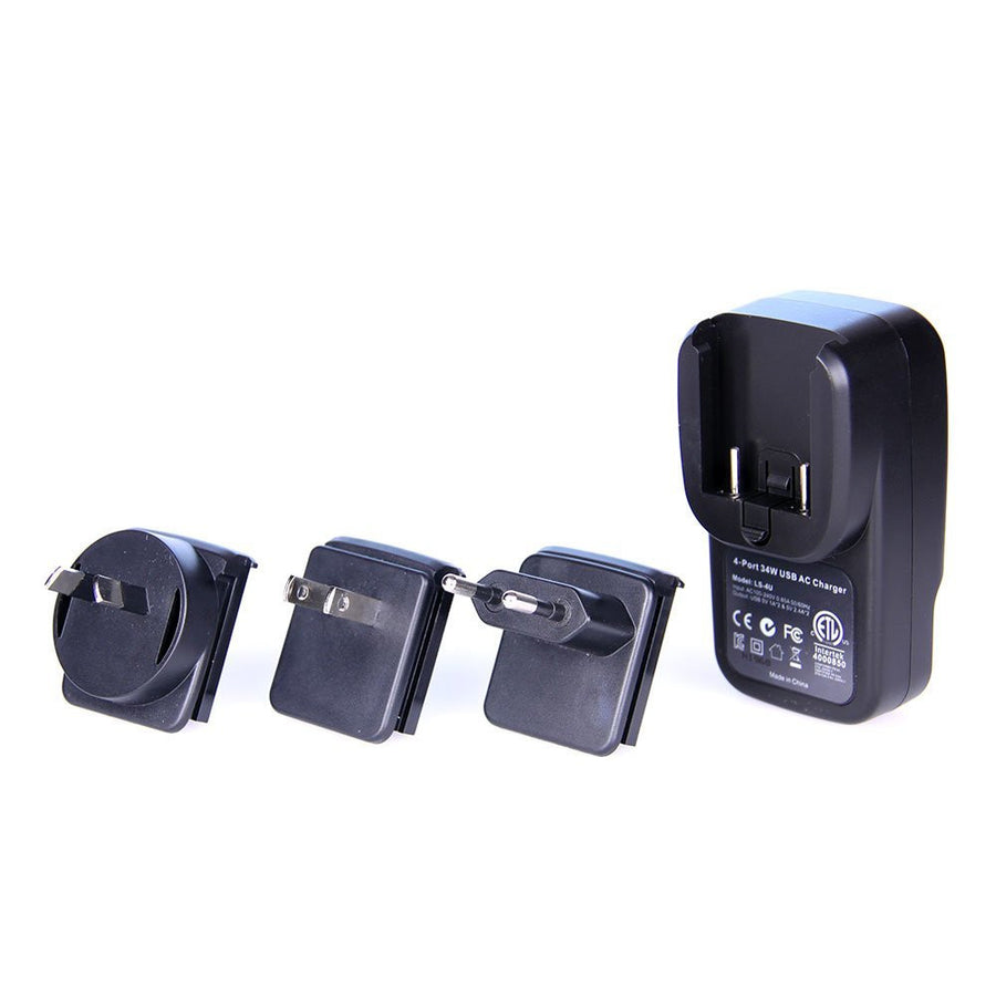Laser 4-Port USB Travel Charger with Global Adapters