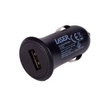 Laser USB Car Charger Black with 3-in-1 Cable: Micro USB, Type-C - Front View