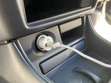 Laser USB Car Charger with 3-in-1 Cable White - Side View