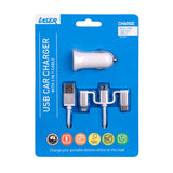 Laser USB Car Charger with 3-in-1 Cable White - Rear View