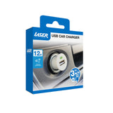 Laser USB Car Charger with 3-in-1 Cable White - Close-Up Angle