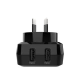 Laser Fast Charging Dual USB Wall Charger with 3 in 1 Cable - Black - Top-Down View
