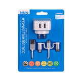 Laser Dual USB AC Charger 2.4A with 3-in-1 Cable White